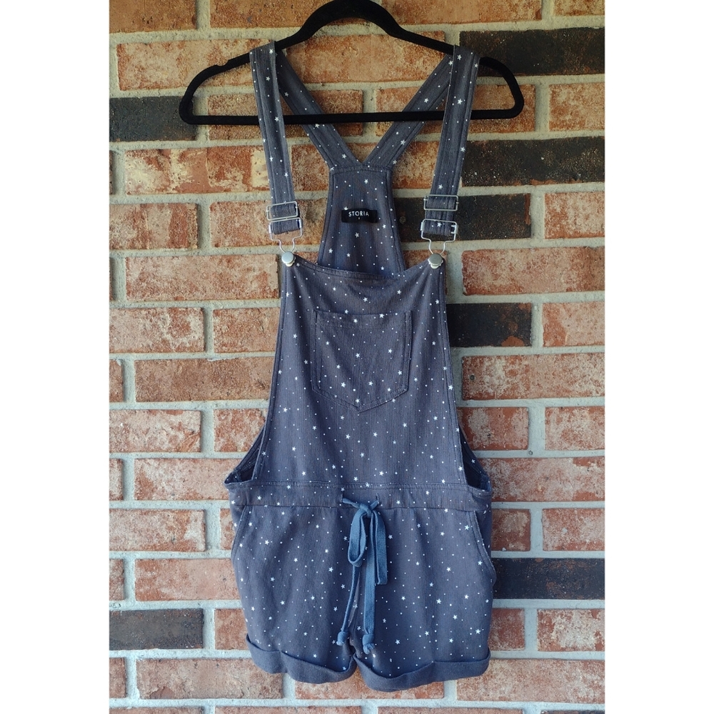 Storia Grey White Lightweight Star Print Shortall Romper Overalls S